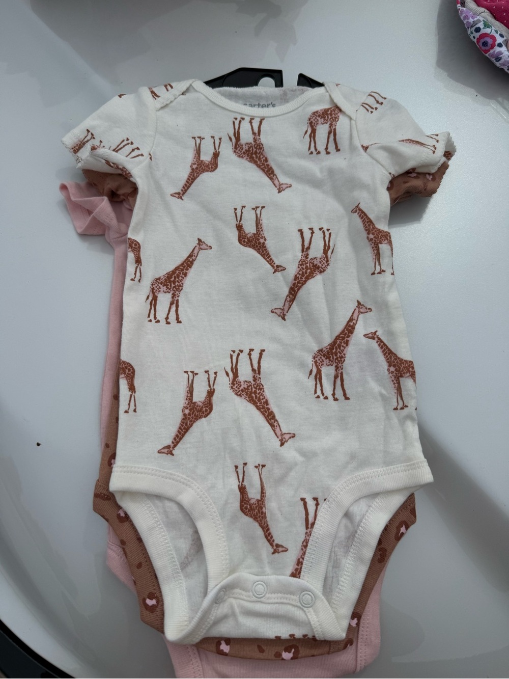 Carter’s Three Piece Set Cream One-Piece with Brown Giraffe print